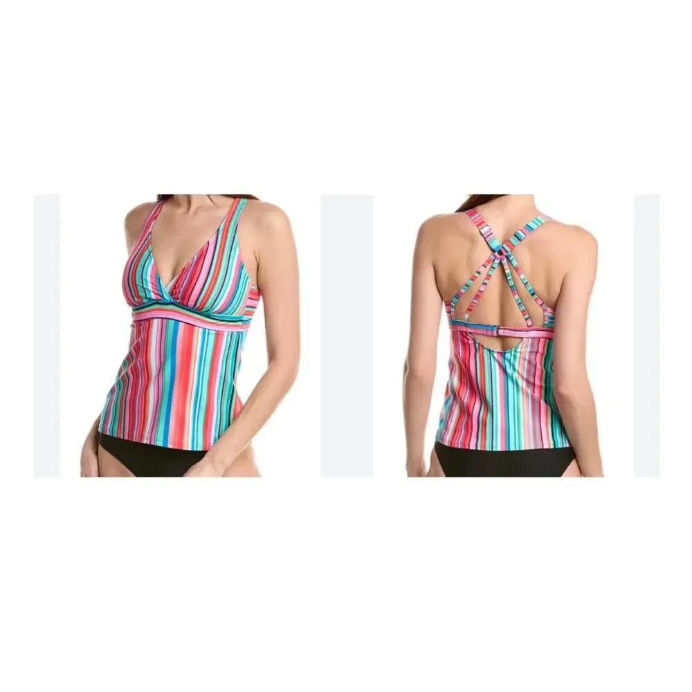 Next Level Swim Tankini Black/Multi Sport Built In Padded Bra 38C M NWT